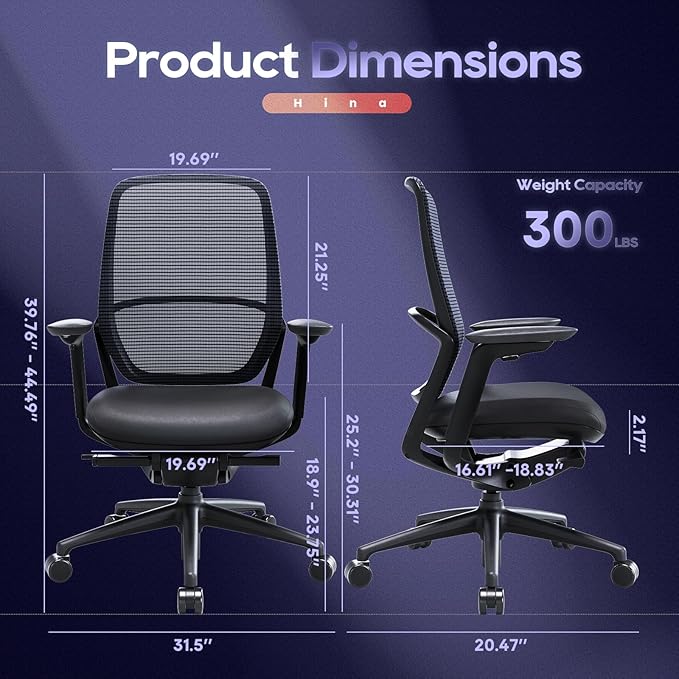 Ergonomic Office Chair, High Back Mesh Desk Chair with Adjustable Lumbar Support, Reclining Backrest, 4D Armrests, Breathable Mesh, Comfortable Computer Chair for Home Office, Work,Study