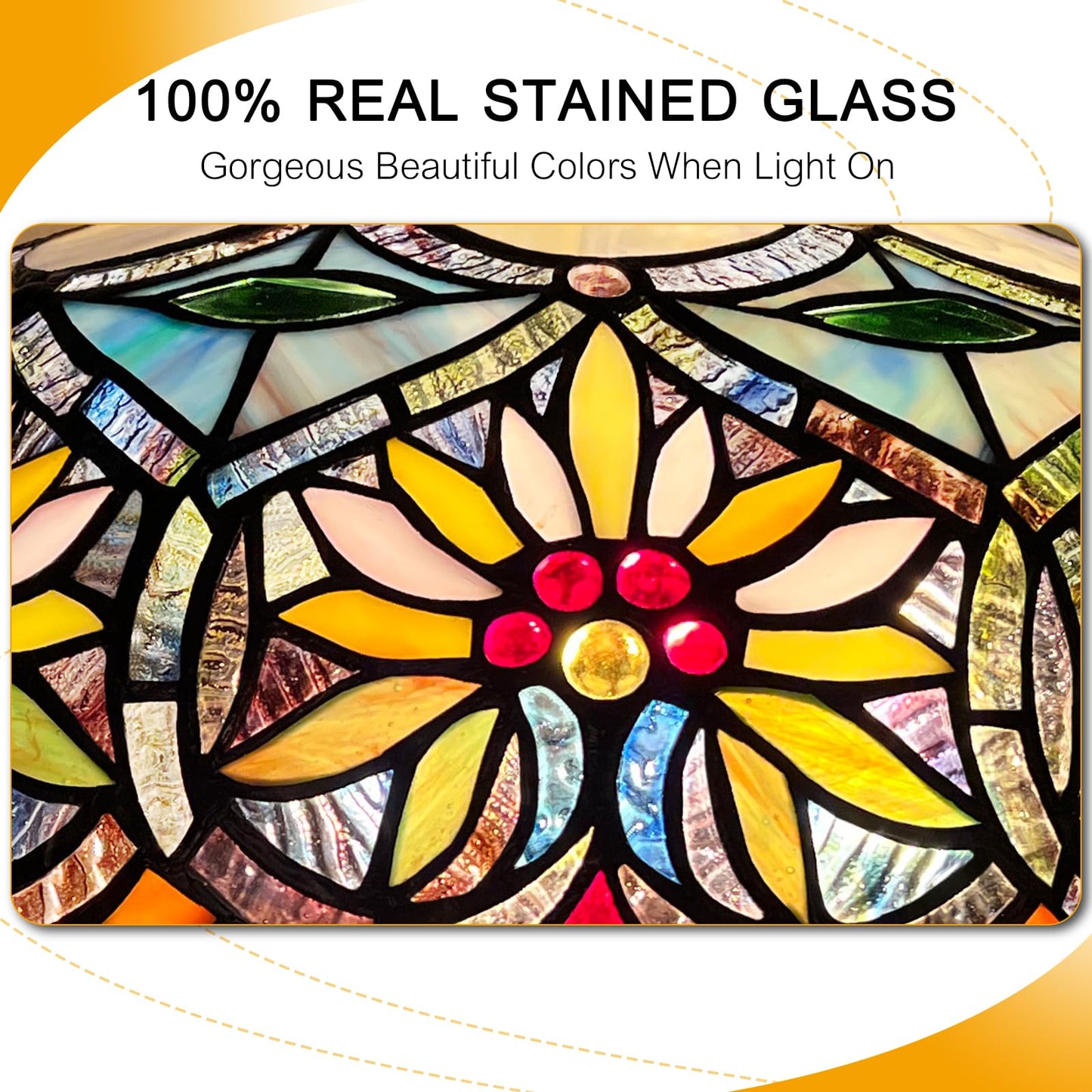 Capulina Large Tiffany Table Lamp Bedside Reading Lamp 2-Light 16X16X24 Inches Sunflower Style Stained Glass Desk Lamp for Bedrooms Living Room Study Home Office
