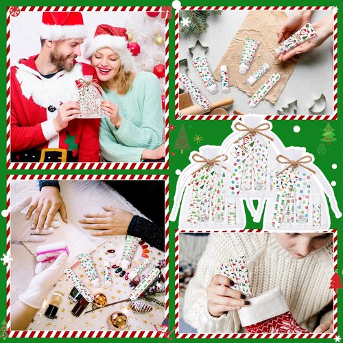 48 Sets/288 Pcs Christmas Party Favors Christmas Hand Cream Body Lotion Lip Balm Nail File Gifts Set Xmas Stocking Stuffers Travel Size Lotion Bulk Holiday Party Supplies for Coworkers Women Adults