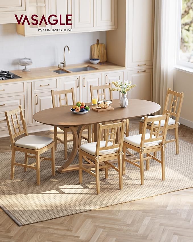 VASAGLE Wooden Dining Chairs, Set of 6, Kitchen and Dining Room Chairs, Removable Cushion, Curved Back, Each Supports 264 lb, Golden Oak UKDC150N16