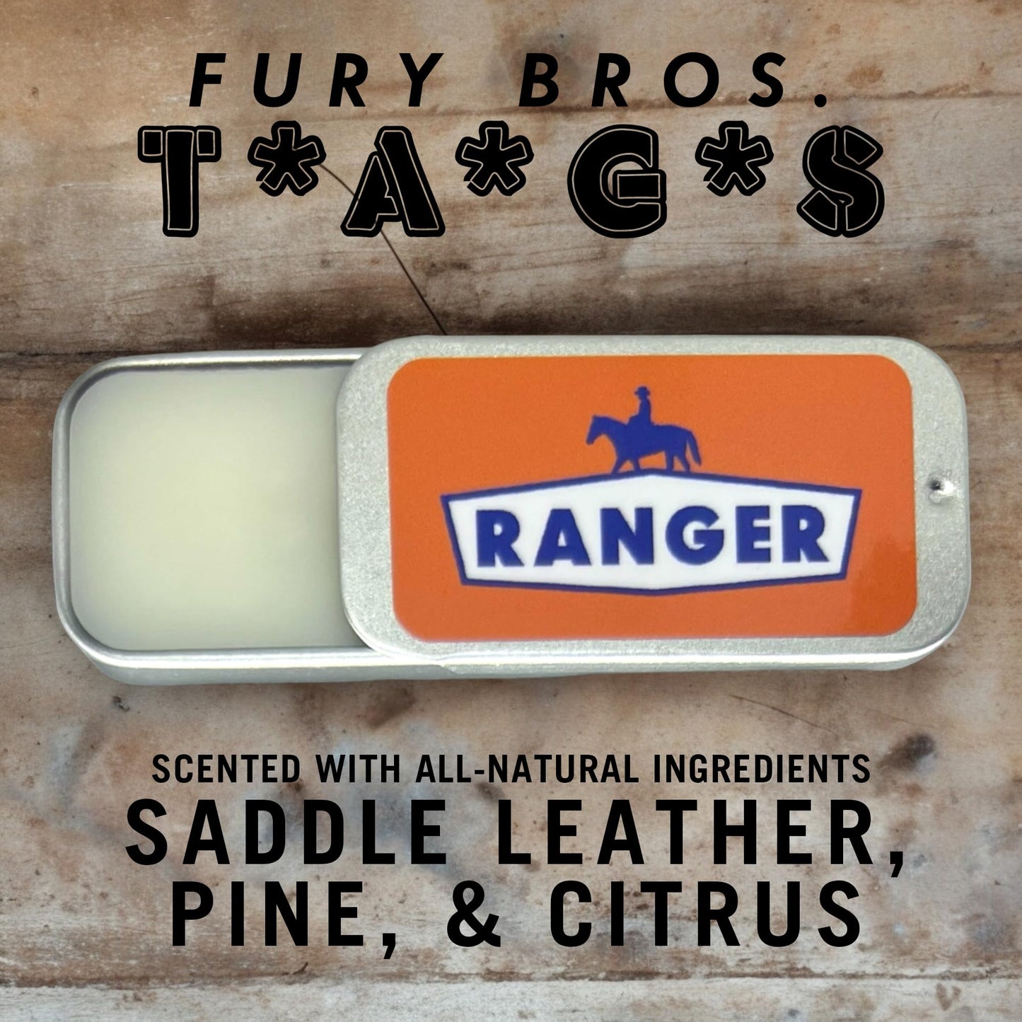 FURY BROS. TAGS Mens Solid Cologne | Ranger | Saddle Leather Pine Citrus | Beeswax Grapeseed Oil Fragrance | Made in USA | Trave