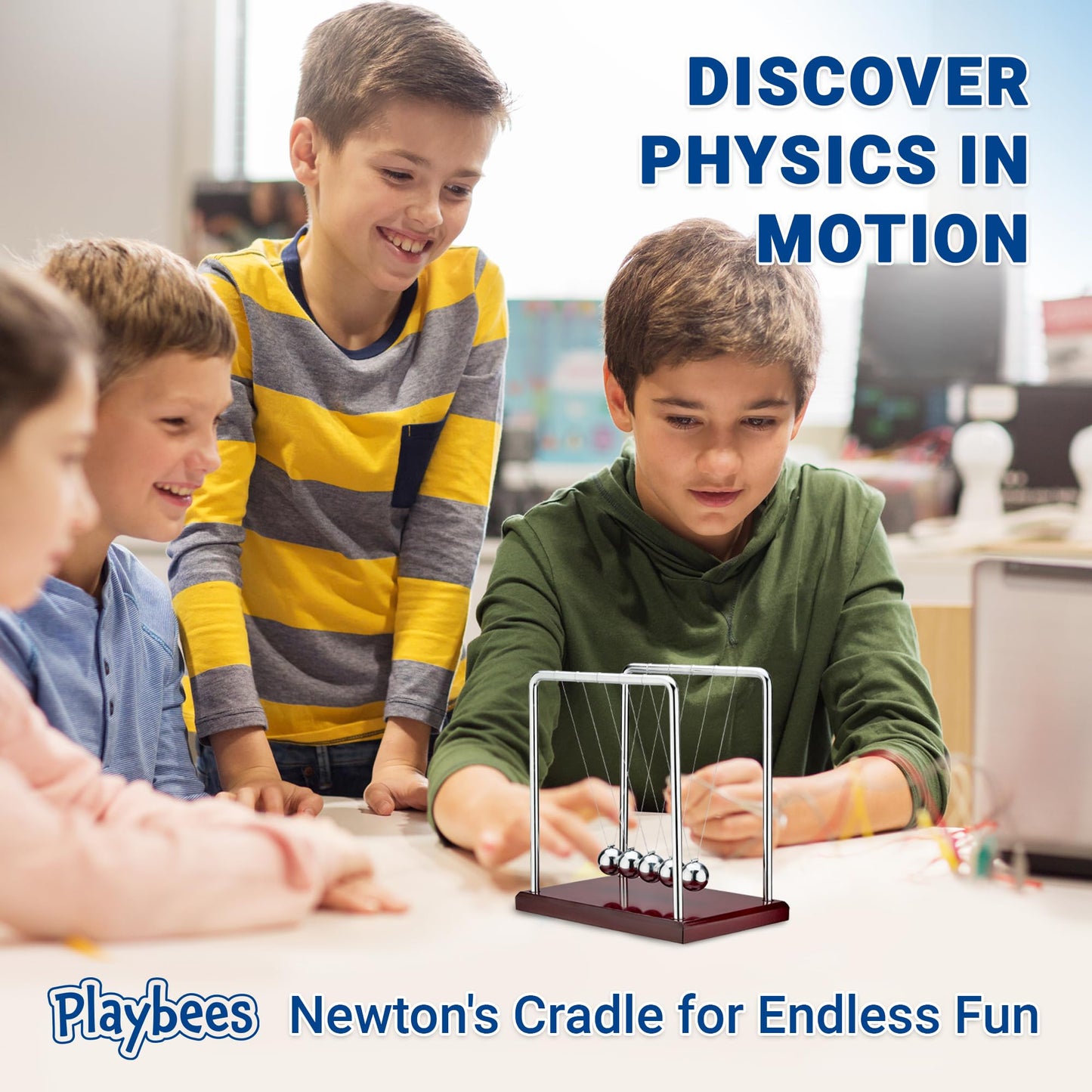 Playbees Newton's Cradle Pendulum Balance Balls Science Physics Gadget 5 Beads Brown Kinetic Motion Toy Desktop Decoration Calm Down Fidgets Accessories Physics Learning Desk Toy