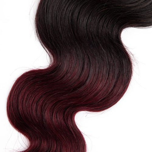 Lovenea Ombre Body Wave Human Hair Bundles 14+16+18 inch Ombre 3 Bundles 2 Tone Black to Burgundy Human Hair Weave (14 16 18, T99J#)