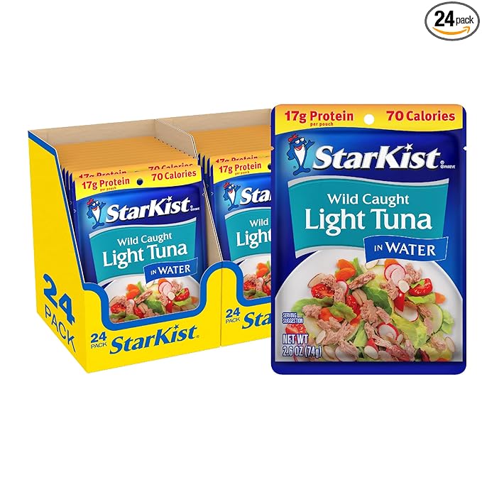 StarKist Chunk Light Tuna in Water, 2.6 oz Pouch (24 Pack) Ready to Eat Wild Caught Tuna, 17g Protein, 70 Calories Per Ser...