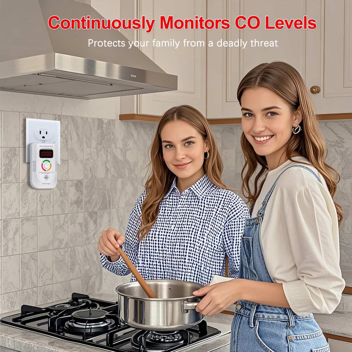 Carbon Monoxide Detectors Plug in, Alarm with Digital Display, Audible and Visual Alert, Self-Test Function for Home/Kitchen/Bedroom Co Detector