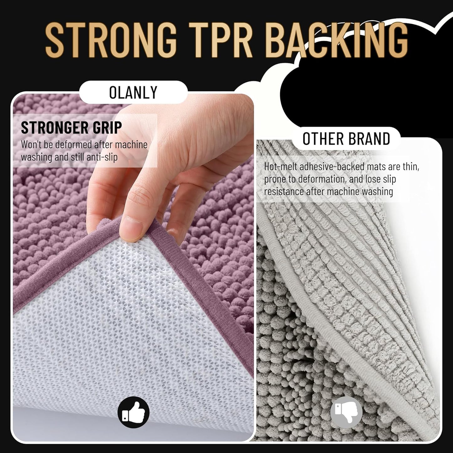 OLANLY Thick Bathroom Rugs 30x20, Extra Soft Absorbent Chenille Striped Bath Rugs, Rubber Backing, Machine Wash Dry, Bath Mats for Bathroom Floor, Tub and Shower, Home Decor Accessories, Deep Plum