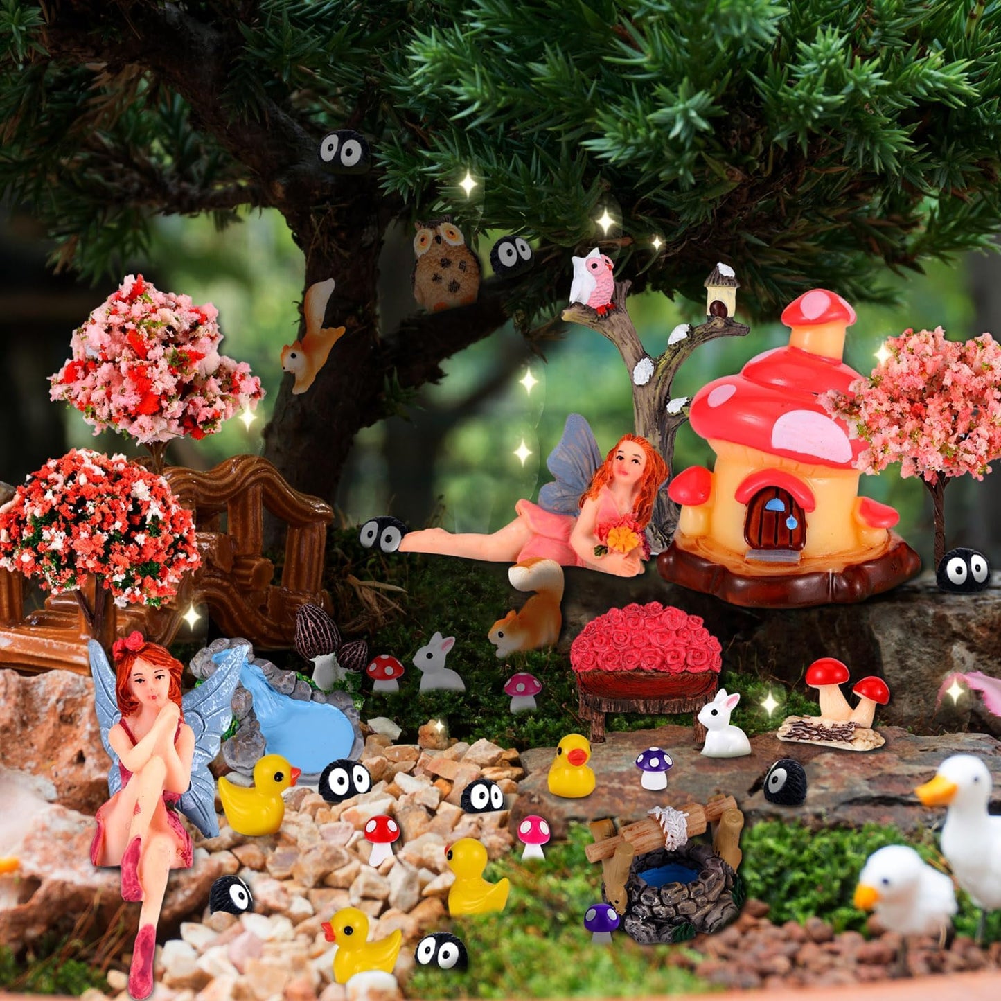 HIYZI 109 Pcs Fairy Garden Accessories Fairy Garden Kit Miniature Fairy Figurines Accessories Fairy Animals Decor Outdoor for DIY Dollhouse
