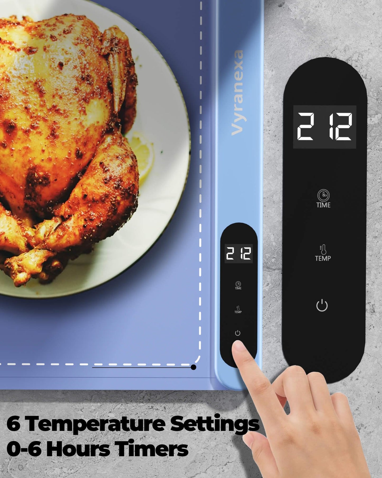 Food Warming Mat for Food, Upgrade High-tech Graphene Heating with 6-Level Adjustable Temperature and 6-Hour Timer, Silicone Roll Up Food Warming Tray, Portable for Parties (Light Blue, Large)
