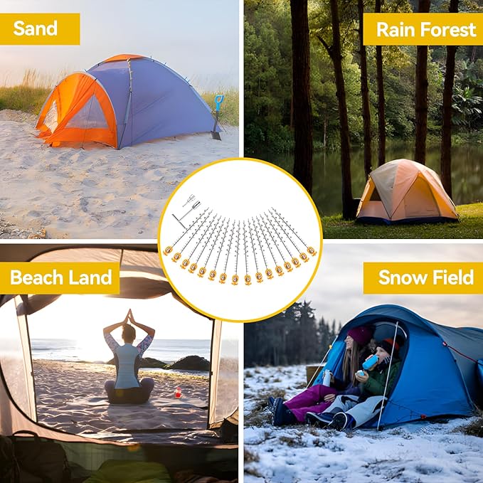 Keltrion 16 PCS Screw in Tent Stakes for Women Men - Ground Anchors for Sand, Canopy, Trampolines, Camping Aluminium Heavy Duty Rust Prevention Pegs Drillable Lightweight Safe - Silvery 14 inch