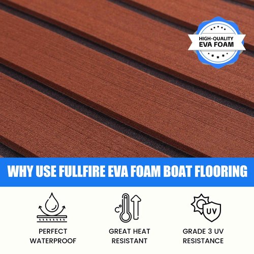 Fullfire EVA Foam Boat Flooring with 3M Self-Adhesive Backing, Marine Decking Faux Teak Deck Sheet for Jon Boats Pontoon Boat Yacht RV Jet Ski Kayak Floor, Dack Brown and Black 94" x 23.5"