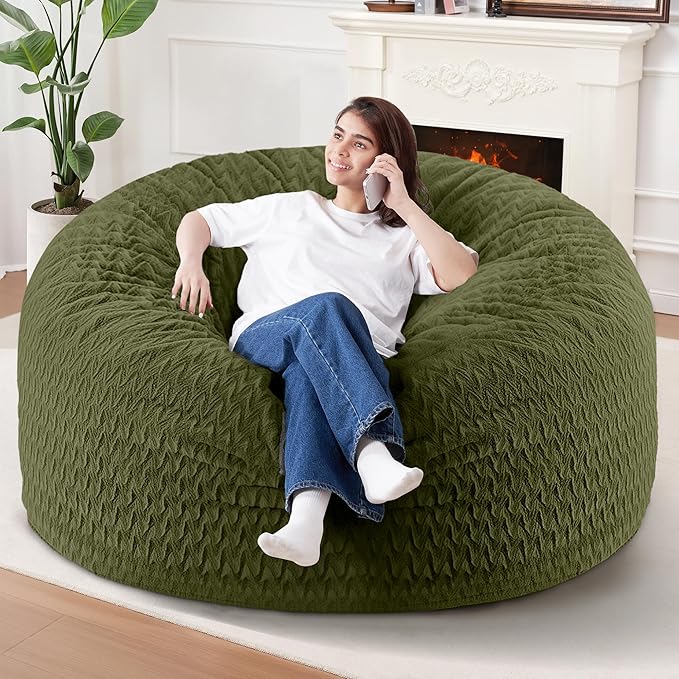 5FT Bean Bag Chair,Giant Bean Bag Chairs for Adults,Big Bean Bags with Memory Foam Filled, Large Beanbag Chairs with Chevron Plush Cover-Green