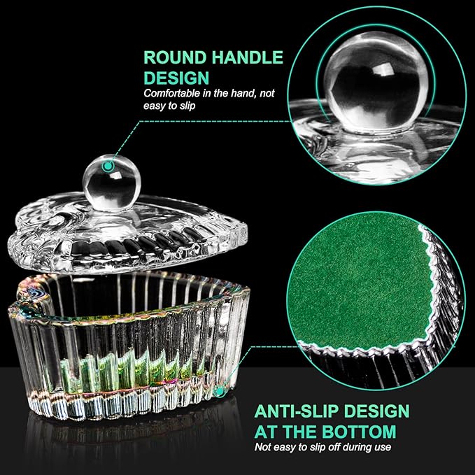 AORAEM 2PCS Nails Tips Art Dappen Dish with Lid Acrylic Liquid Powder Dappen Monomer Dish Glass Crystal Cup Glassware Tools for Professional Use and Home Use