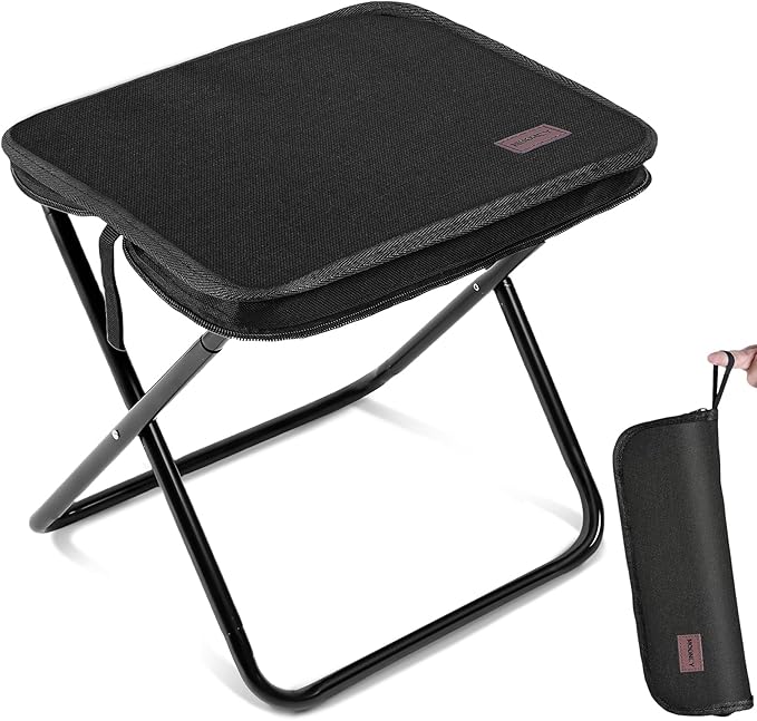 MOONCY Portable Stool, 13 Inch Small Folding Stool for Adults, Ultralight Black Camping Stools for Hiking and Fishing, Hol...