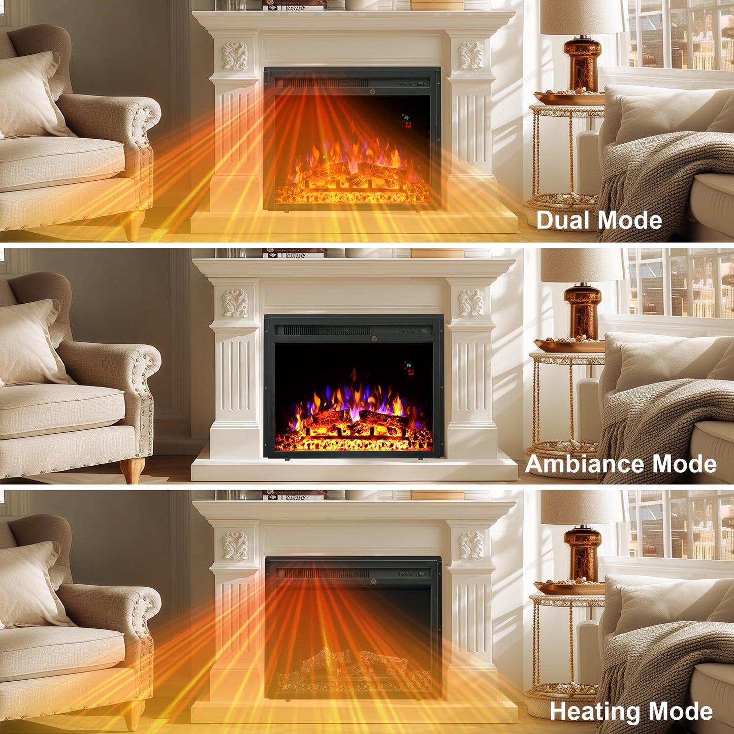 23.6 Inch Electric Fireplace Insert, Recessed Electric Fireplace Heater with Adjustable Brightness, Weekly Timer, Remote Control, Overheat Protection, 750/1500W