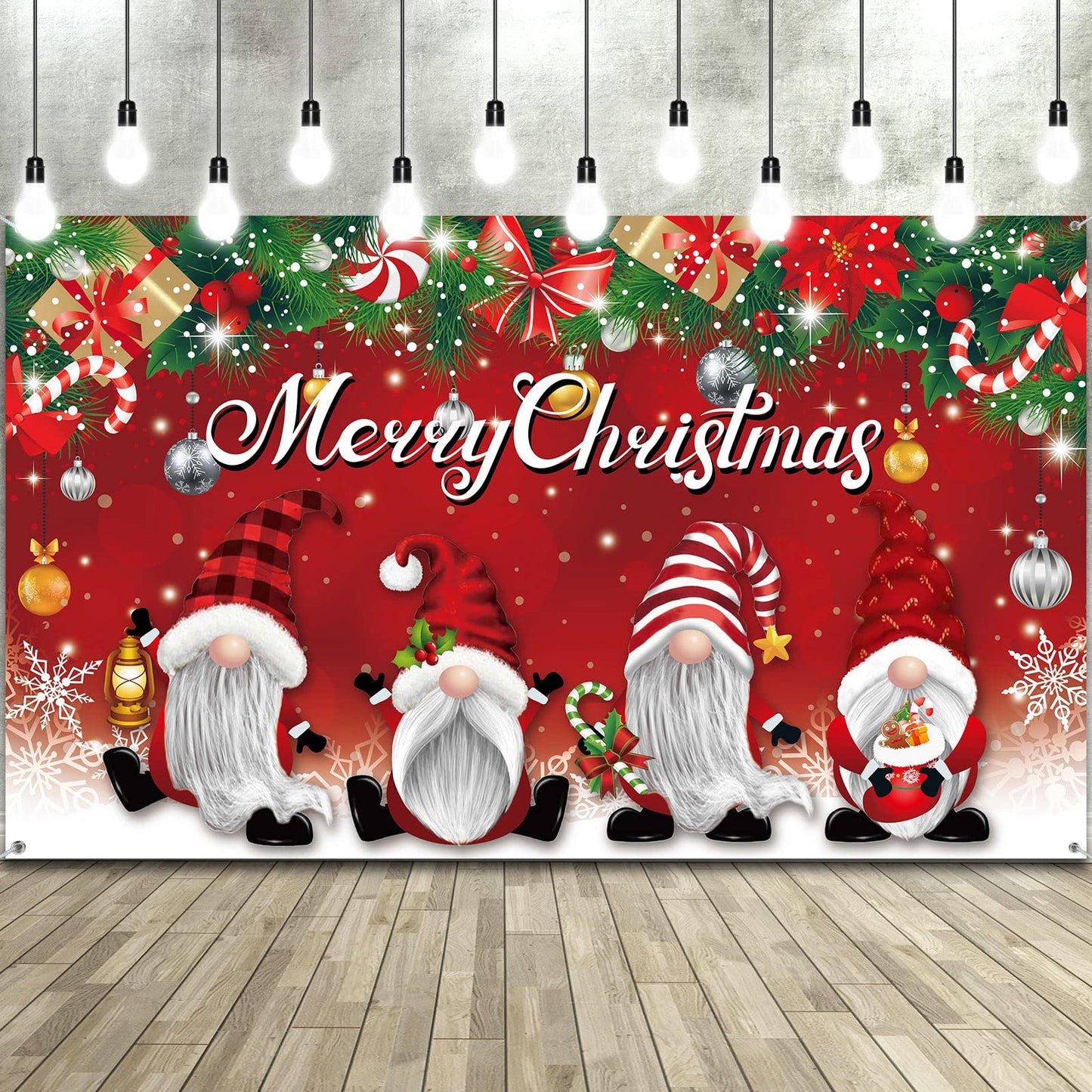 Merry Christmas Party Backdrop Decorations Large Fabric Red Xmas Gnome Banner Photo Booth Background For Christmas Winter Holida