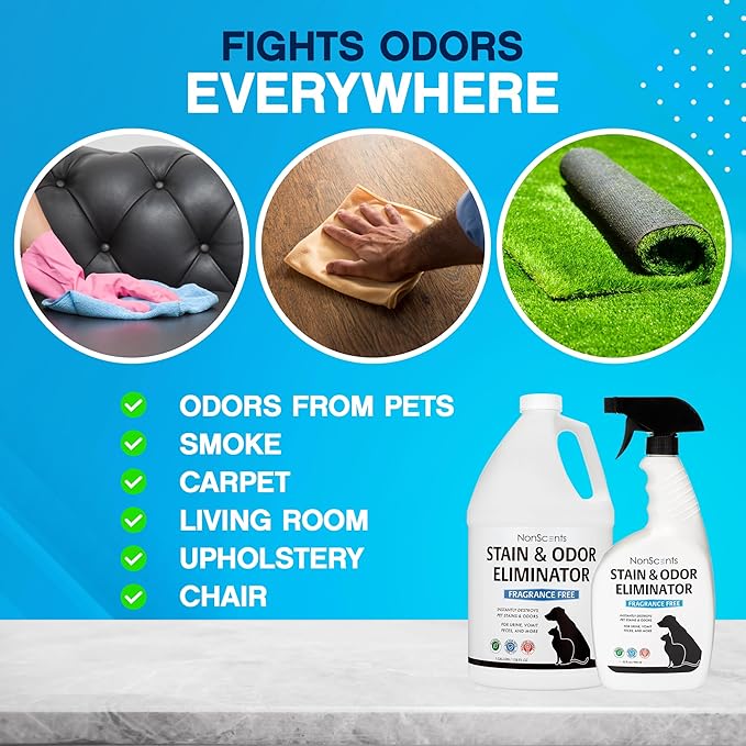 NonScents Stain & Odor Eliminator Spray for Strong Odor - 32 oz - Pet Odor Eliminator for Home - Carpet Stain Remover for Cats and Dog Pee - Cat Urine Destroyer - Carpet Cleaner Spray (Pack of 2)