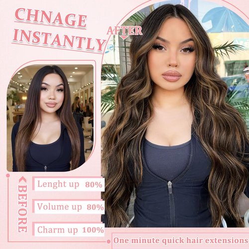 Clip in Hair Extensions Real Human Hair Clip in Extensions for Women Seamless Balayage Dark Brown to Chestnut Brown Straight Remy 100% Human Clips ins Extension 8pcs Double Weft 20 inch 3.7oz/105g