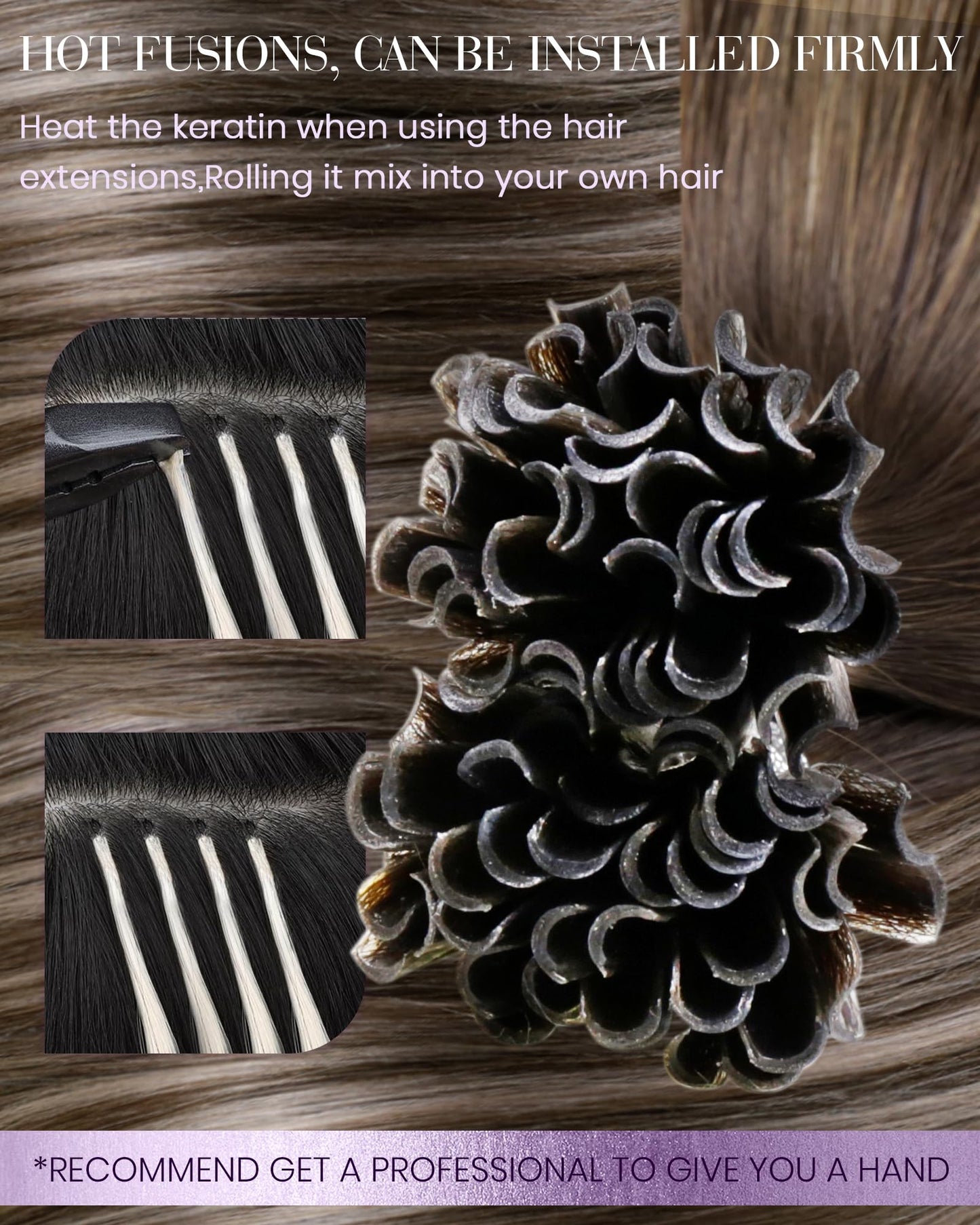LaaVoo U Tip Hair Extensions Human Hair Dark Brown Mix Ash Brown K Tip Hair Extensions Hot Fusion Balayage Ktip Human Hair Exten
