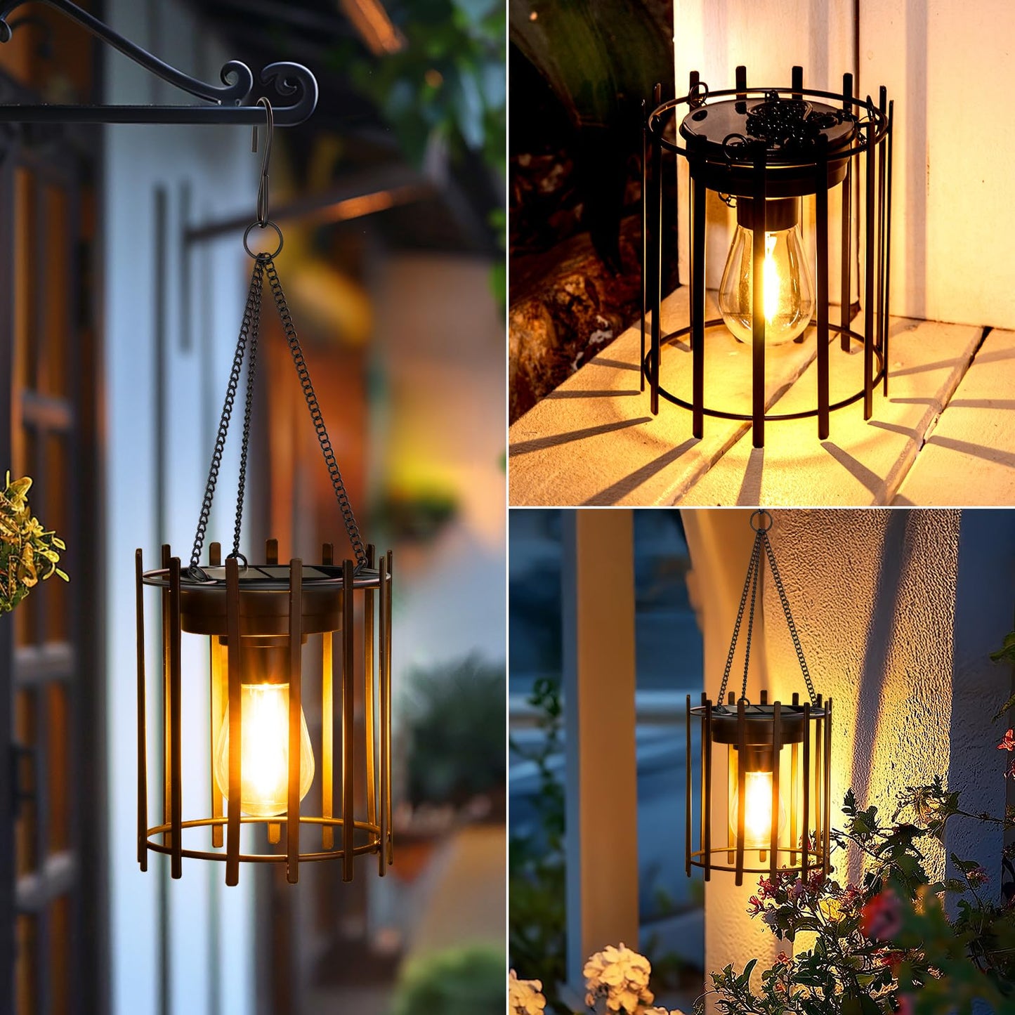KOOPER Solar Lanterns Outdoor Waterproof, 14.56" Upgraded Bright Hanging Solar Lights Outdoor Lanterns Decorative, Auto ON/Off Metal Hanging Lantern Lights for Pathway Yard Patio Garden Decor 2 Pack