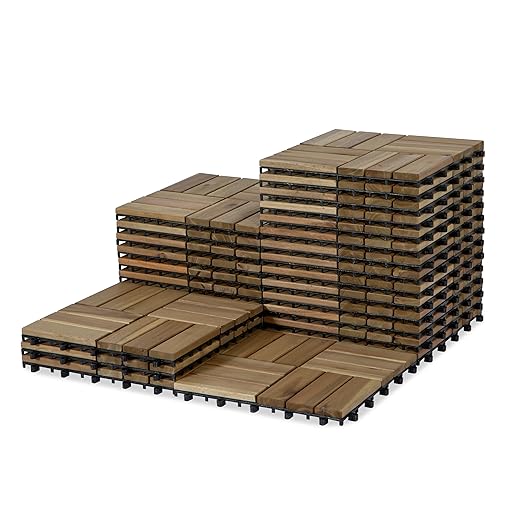 VICTORY RELAX Acacia Wood Decking Tiles 27PCS - Easy Snap Interlocking Deck Tiles for Patio Poolside Balcony Decor - All Weather Waterproof Flooring for Indoor & Outdoor (Round Joints)