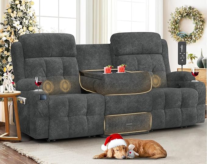 Recliner Sofa, Massage Reclining Sofa 3 Seater Sets Fabric Reclining Couch, RV Loveseat Couch Clearance with Flip Back Console, Storage, Cup Holders, Wall Hugger Reclining Couch for Living Room