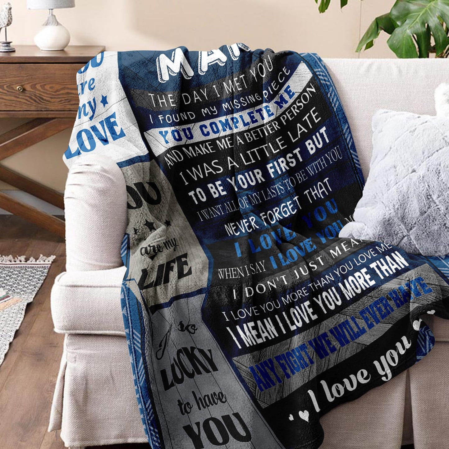 Quilazy Gifts for Men Him Boyfriend Blanket, Boyfriend Birthday Gift Ideas, Wedding Anniversary Birthday Gifts for Men Who Have Everything, Christmas Graduation Romantic I Love You Blanket 60"X50"