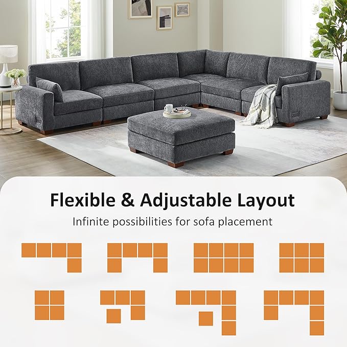 VANOMi Large Modular Sectional Sofa, Oversized Couch with Ottoman, Cloud Couch Deep Seat Sofa with Thick Cushion, Convertible Sectional Couches for Living Room Office Apartment