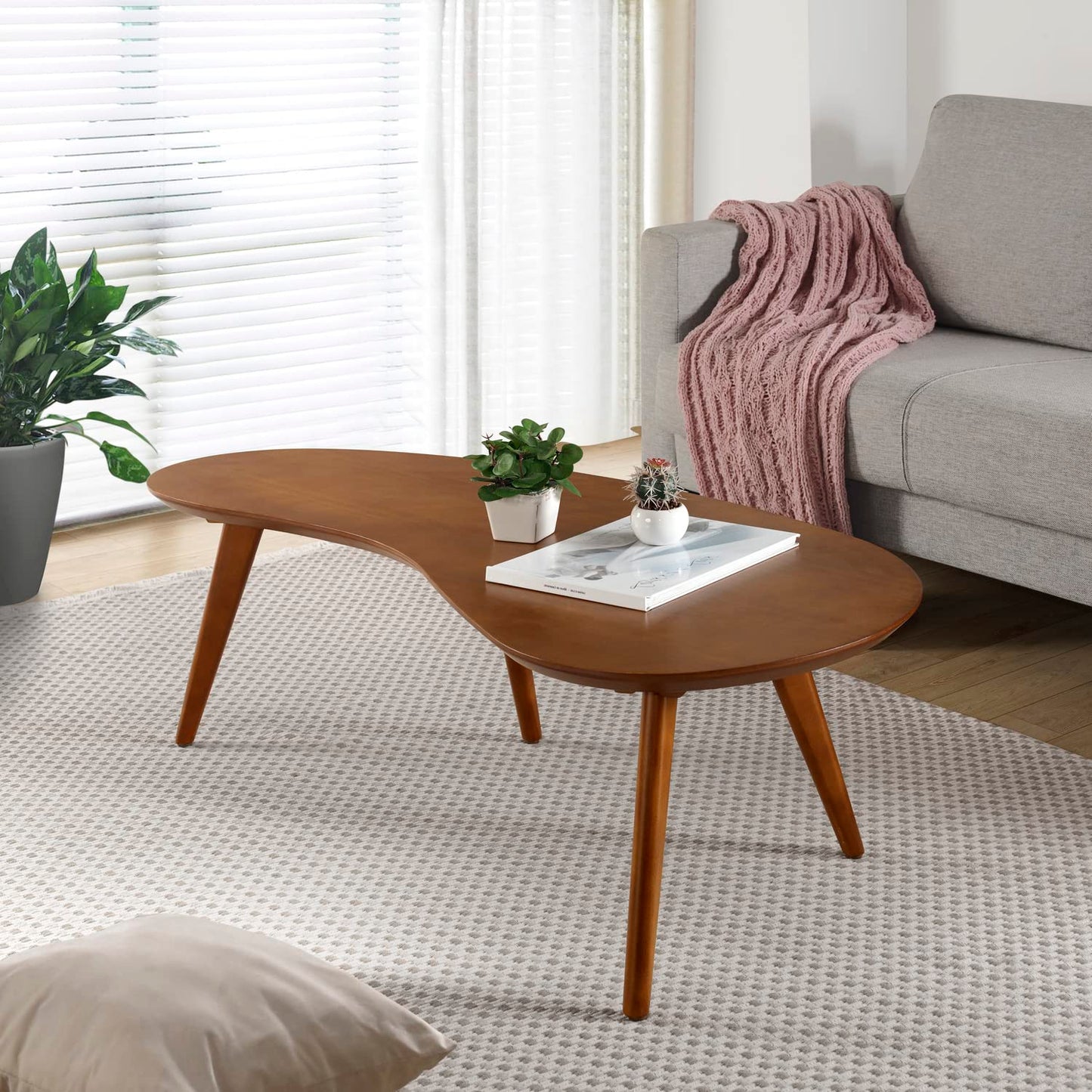Mid Century Modern Abstract Shaped Coffee Table/Solid Wood/Castanho Finish