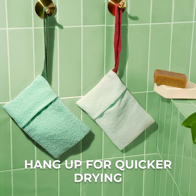 ZOMCHI 2 Pieces Bar Soap Saver Bags with Different Roughness, Exfoliating Soap Bags for Body Wash, Foaming Soap Holder for Shower (Mint)