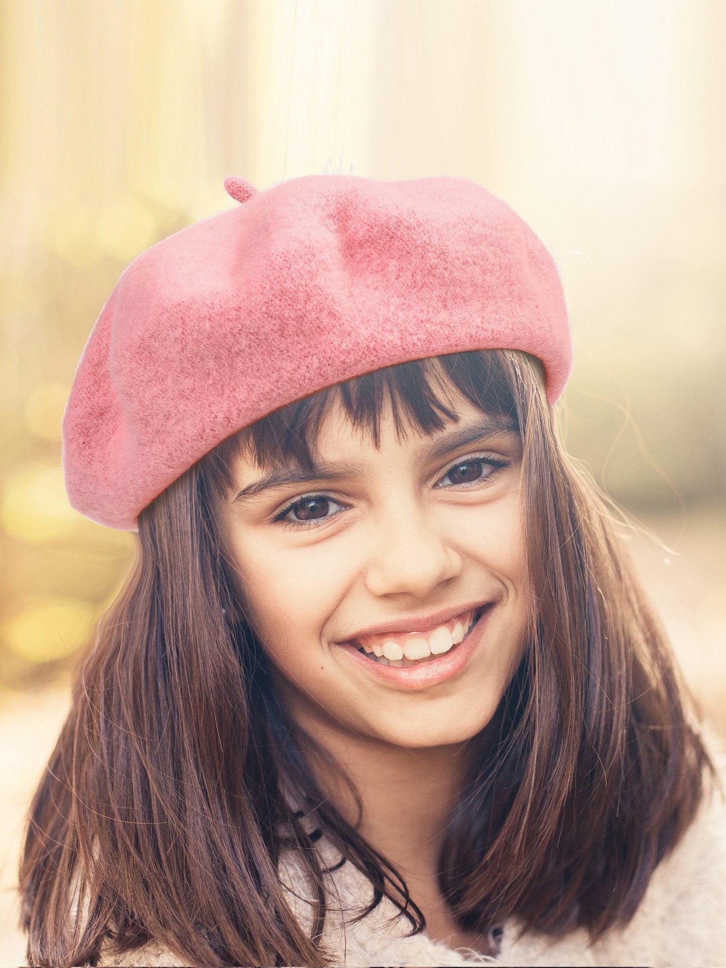 SATINIOR Beret Hat Kids Beret French Beanie Cap Artist Wool Hat Girls Beret Artist Costume for Children Kids Girls(Pink, 1 Pieces)