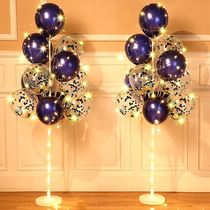 Wettarn 2 Sets Floor Balloon Column Stand Kit with LED Lights 40 Pcs Balloons Column Holder Centerpieces Tower Backdrop fo...