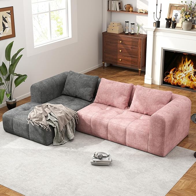 105" Modular Sectional Couches for Living Room, Cloud Sectional Couch with Deep Seat, Convertible L-Shape Couch, Upholstered Couches for Living Room Bedroom, No Assembly Required, Grey (Slub Fabric)