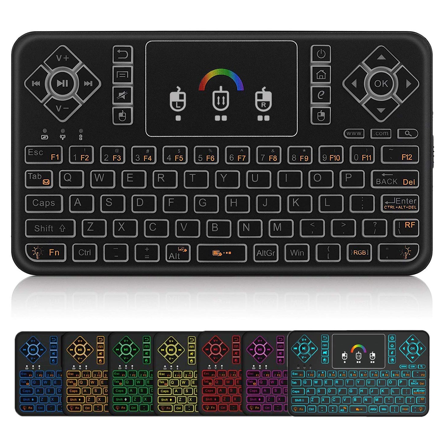 Q9 Mini Wireless Keyboard With Touchpad - Colorful Backlit Small Rechargeable Remote Keyboard For Pc, Raspberry Pi 4, Android Tv