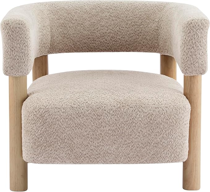 Christopher Knight Home Carly Low Profile Accent Chair, Round Backrest Side Chair, Living Room Armchair with Boucle Fabric Cushion, Comfy Reading Chair for Bedroom, Wooden Single Lounge Sofa, Wheat