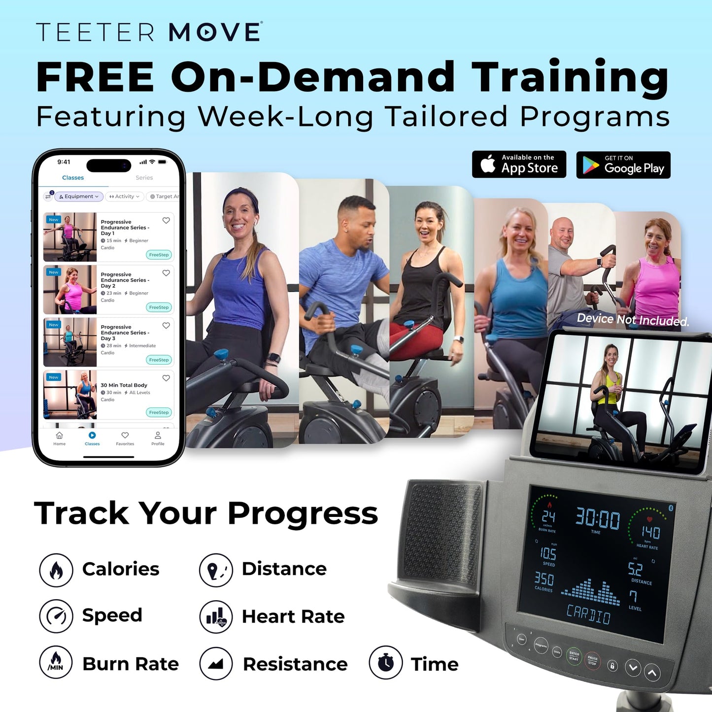 Teeter FreeStep Recumbent Cross Trainer Stepper, Zero-Impact Exercise Bike Alternative w/Patented Physical Therapy Stride, Up to 350lb, Free App w/Trainer Workouts