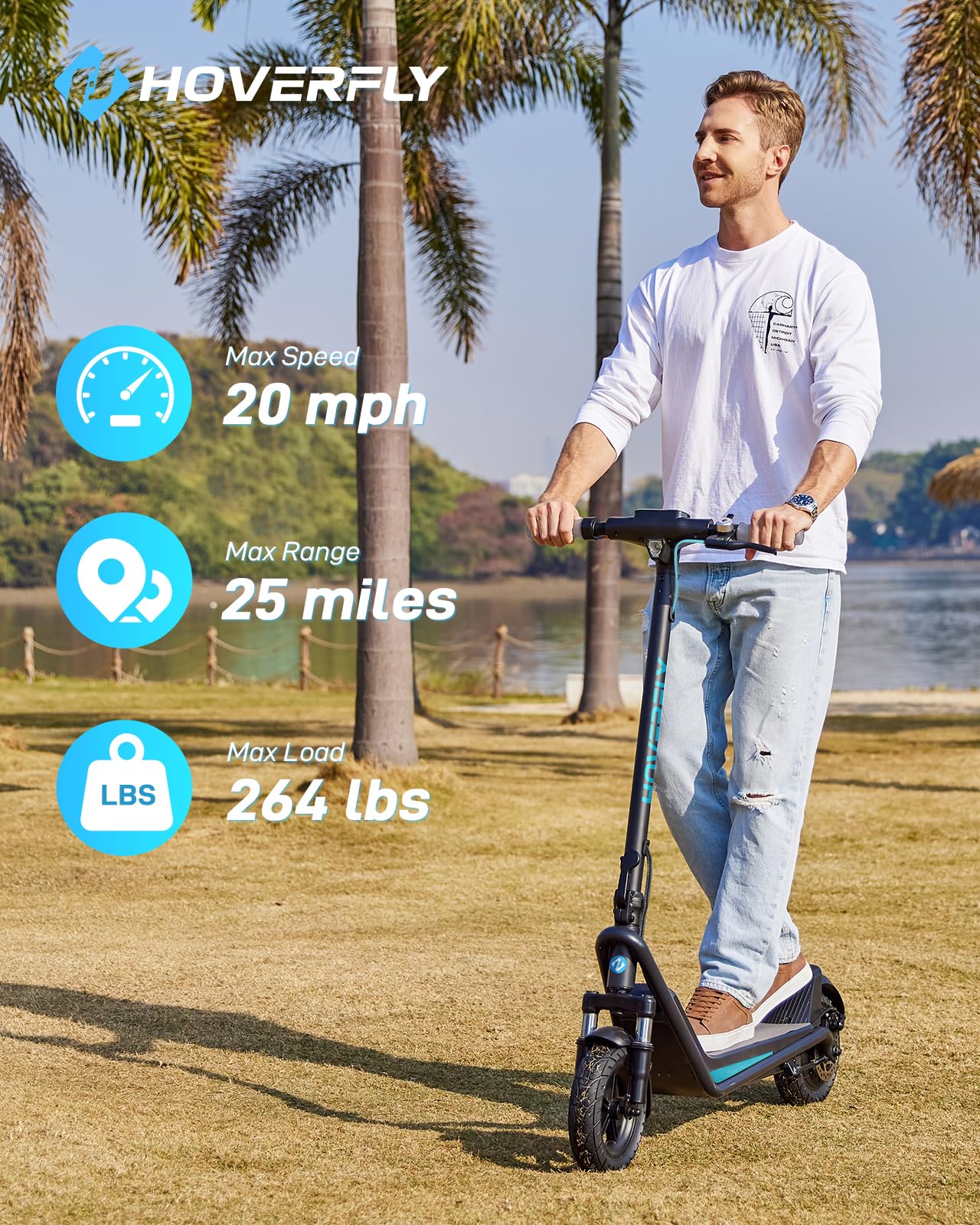 Hoverfly X5 Electric Scooter for Adults, Anti-Flat 10" Solid Tire, Max 25 Mile Range and 20Mph Speed Power by 500W Motor,15% Uphill with Front Suspension Shock Absorber, Foldable Commuting Escooter