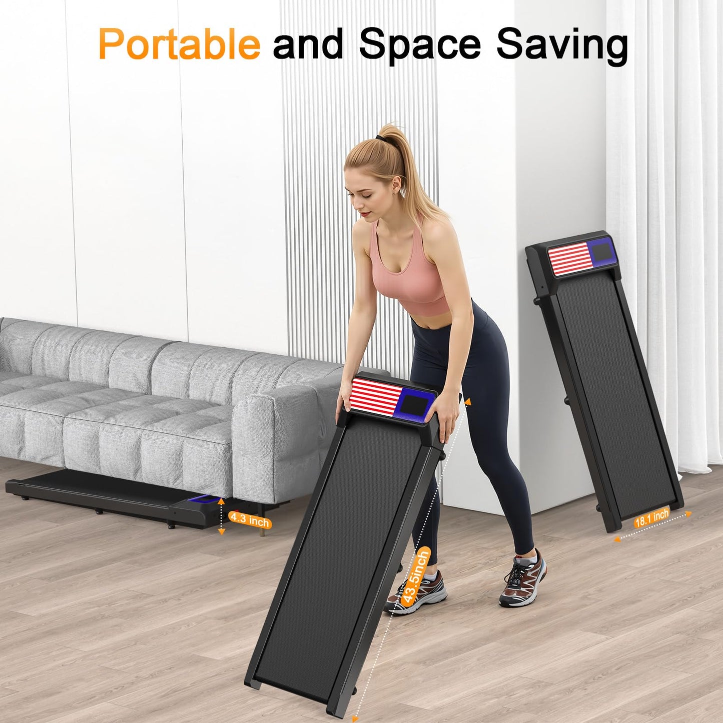 XVCAS Under Desk Treadmill with Incline and Handlebar, 4-in-1 Folding Walking Pad for Home Office, Quiet Running Machine with Remote, Installation Free, Portable