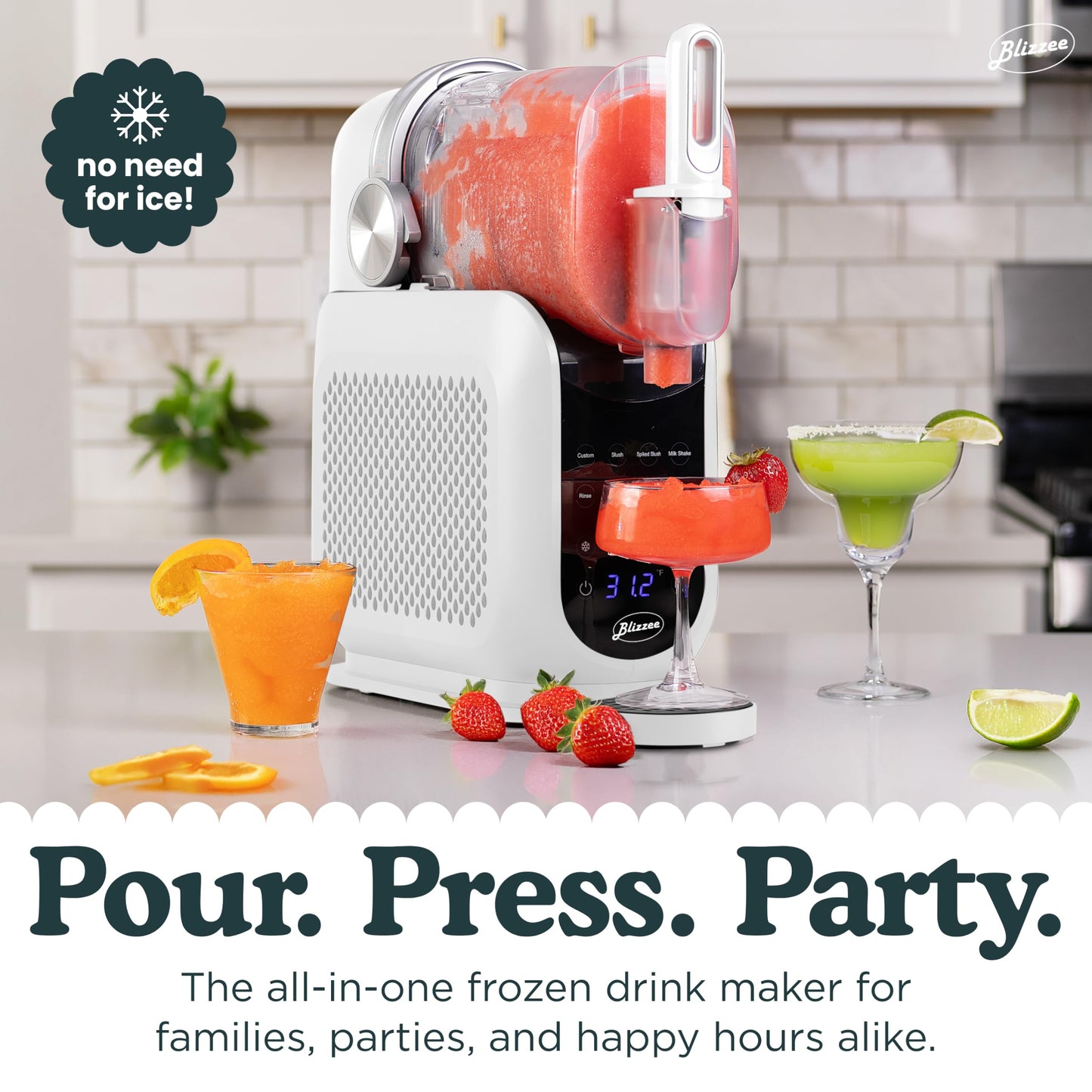 BLIZZEE Slushie Machine for Home 64 oz | Frozen Drink Machine with 6 Preset Programs | No Ice Needed | LED Display | Perfect for Milkshakes, Margaritas, Smoothies, Frappes and More [White]
