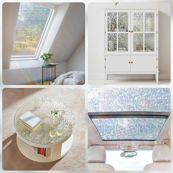 Haton Window Privacy Film Rainbow Film Stained Glass Window Clings, 3D Decorative UV Sun Blocking Sticker, Removable Static Cling Heat Control Tint for Home Door, 23.6" x 157.4" Non-Adhesive