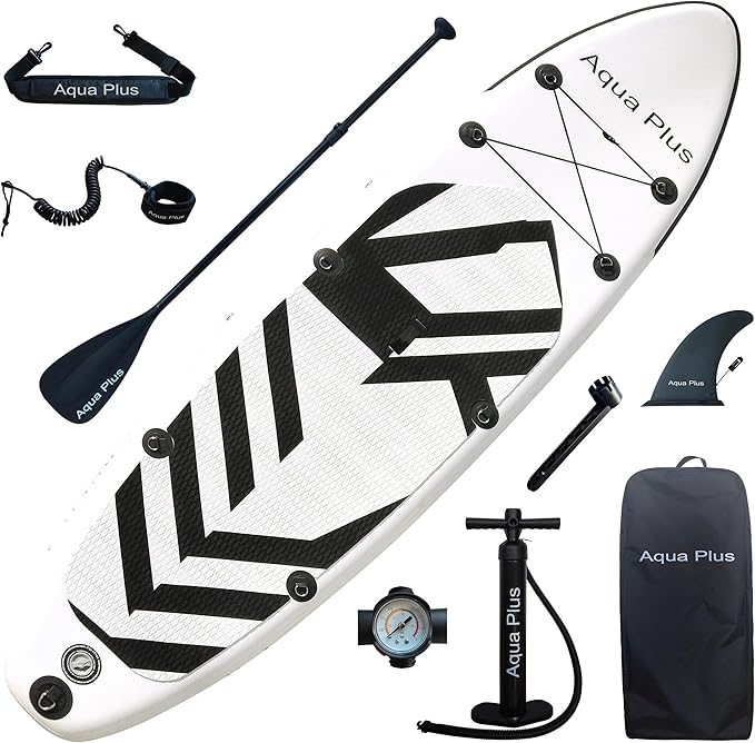 Aqua Plus 6inches Thick Inflatable SUP for All Skill Levels Stand Up Paddle Board,Paddle,Pump,ISUP Travel Backpack, Leash,...