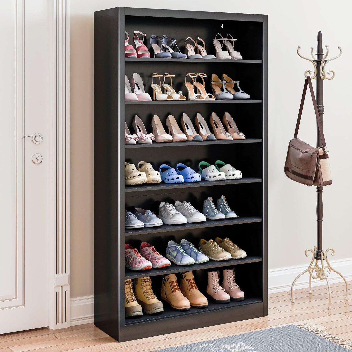 VASAAOSD Shoe Rack for Entryway, 7-Tier Shoe Cabinet with Adjustable Shelves, Freestanding Shoe Organizer, Black Shoe Storage Cabinet for Entrance, Hallway, Living Room