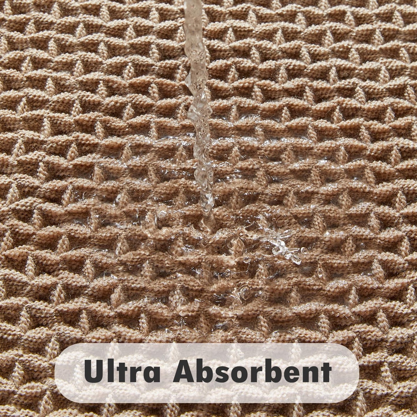 TYUU Boho Bathroom Rugs, Super Absorbent Non Slip Waffle Bath Mat Quick Dry Bath Rugs Washable Boho Farmhouse Bathroom Rugs, Khaki 24"x16"