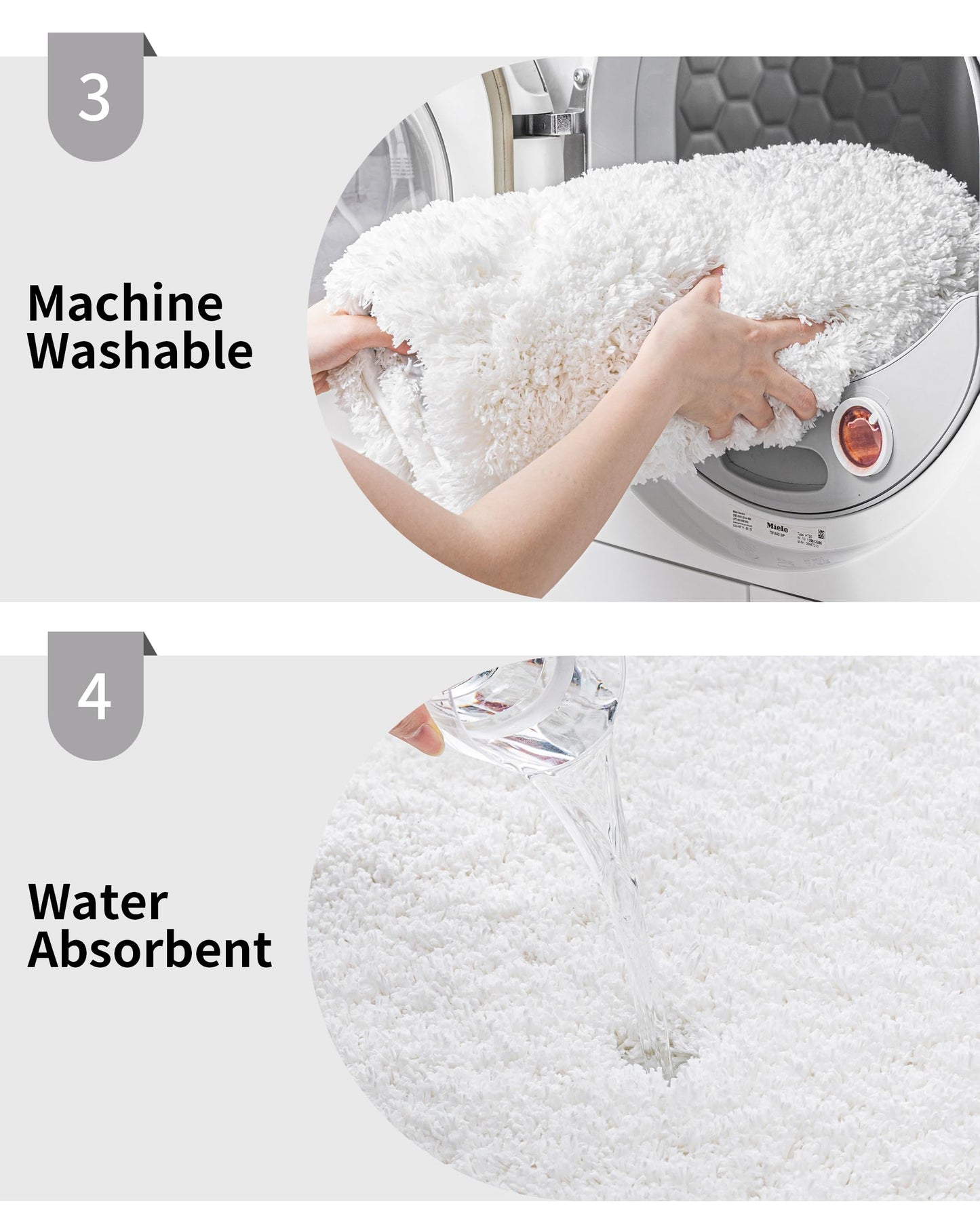 Disolla Small Bathroom Rugs 17x24 Non Slip White Fluffy Bath Mat for Bathroom Floor Machine Washable Plush Luxury Bath Rug for Tub Soft Shaggy Absorbent Shower Mat