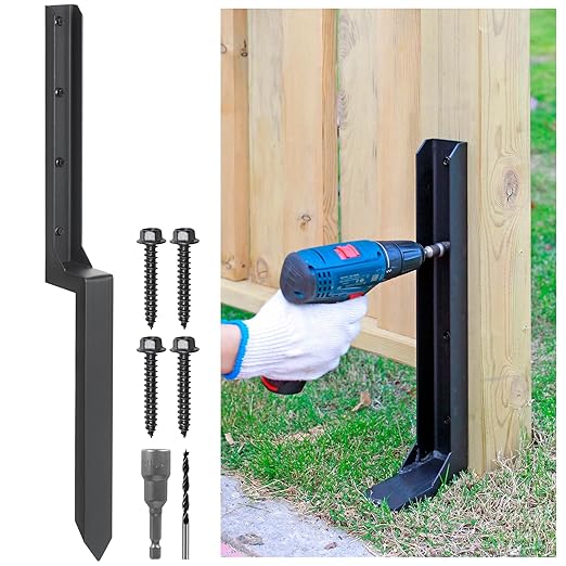 Epcee Heavy Duty Steel Fence Post Repair Stakes, Fence Post Anchor Ground Spike, for Repair Tilted/Broken Wood Fence Post (1 Pack/Black