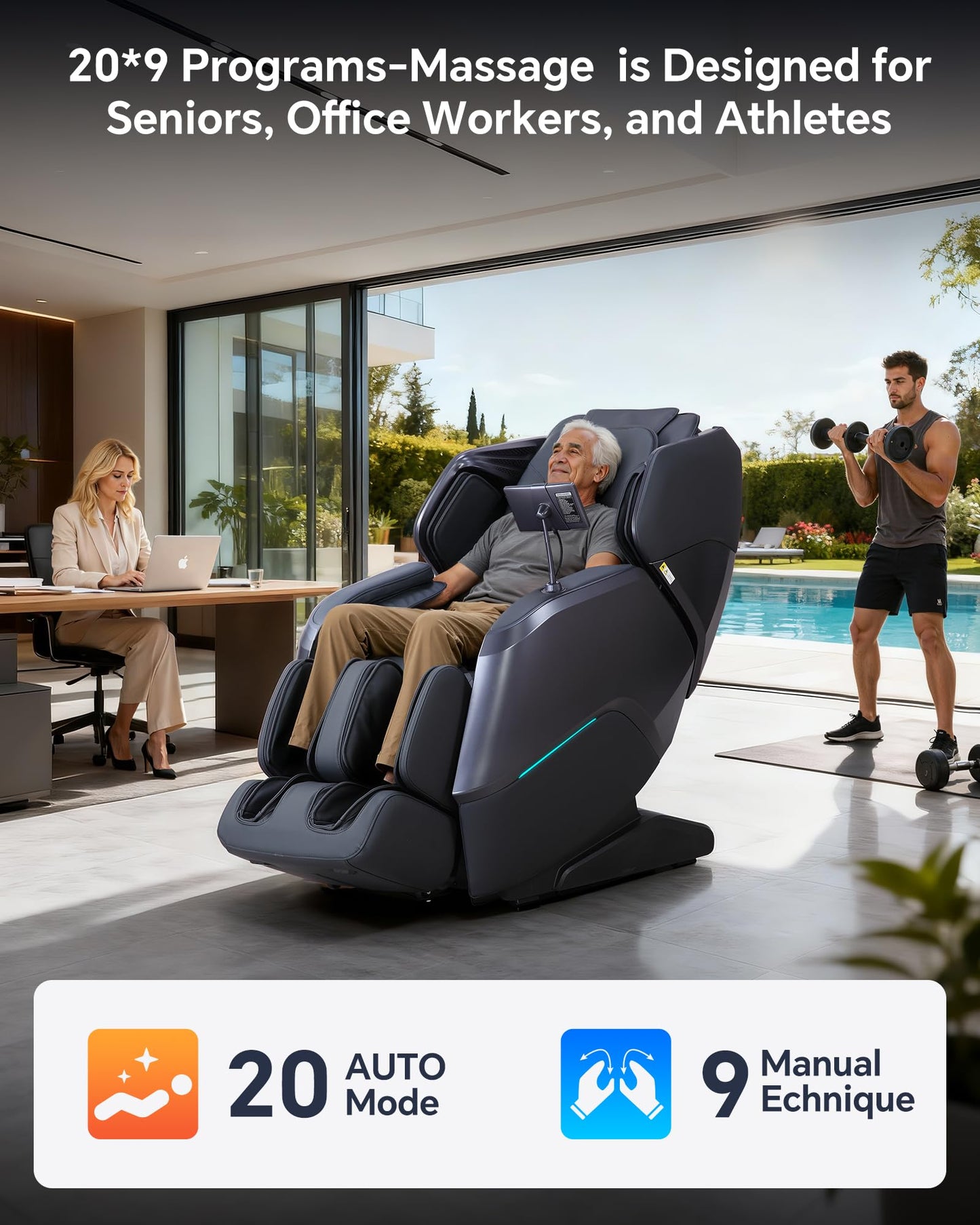 4D+3D Dual Mechanism Massage Chair Full Body, Zero Gravity Massage Chair Recliner with Segmented Dual SL Track, AI Fatigue Health Detection, 160° Flat Stretch, 8" HD Touchscreen & Voice Control, Black