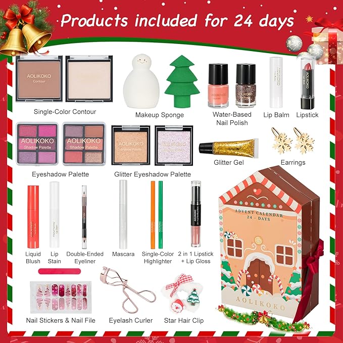 Makeup Advent Calendar 2025, 24 Days Christmas Gift Set For Women Girls &Teens, Surprises Christmas Calendar Countdown Gift for Women,Countdown Calendar Full Makeup Kit Cosmetic Gift