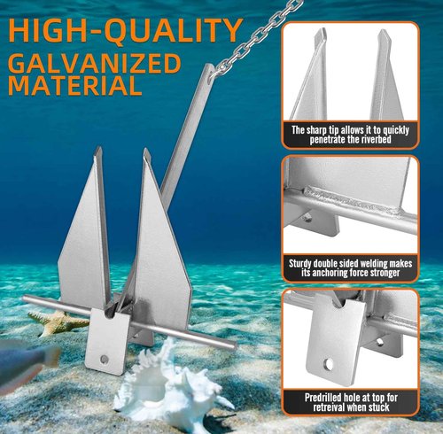 JOHAHTANG 13Lbs Heavy Duty Boat Anchor Kit, Fluke Style Anchor Kit with Anchor Chain and Boat Anchor Rope Set for Boats Pontoon, Deck, Sail, Fishing, Portable Hot Dipped Galvanized Fluke Style Anchor
