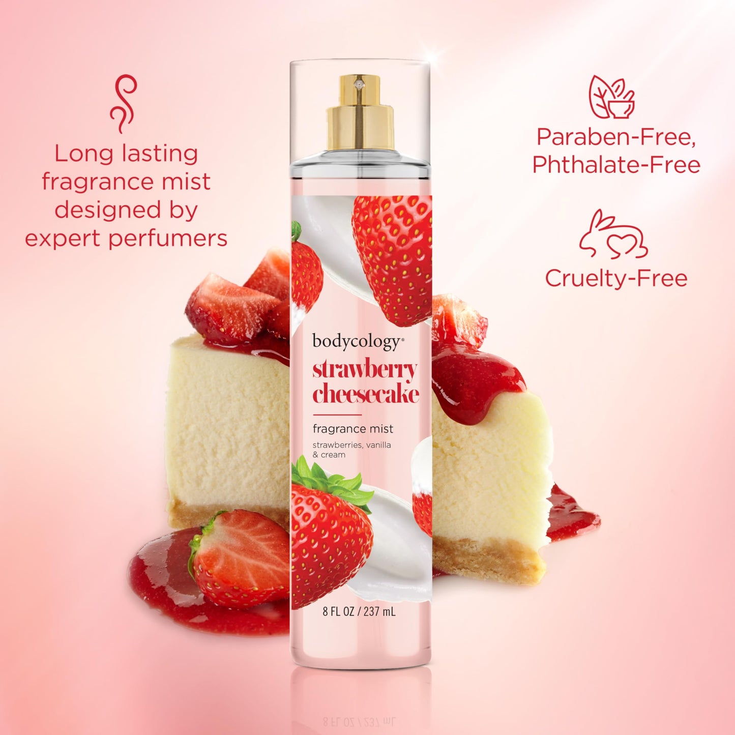 Bodycology Long-Lasting Fragrance Body Mist, Strawberry Cheesecake, 8 fl oz