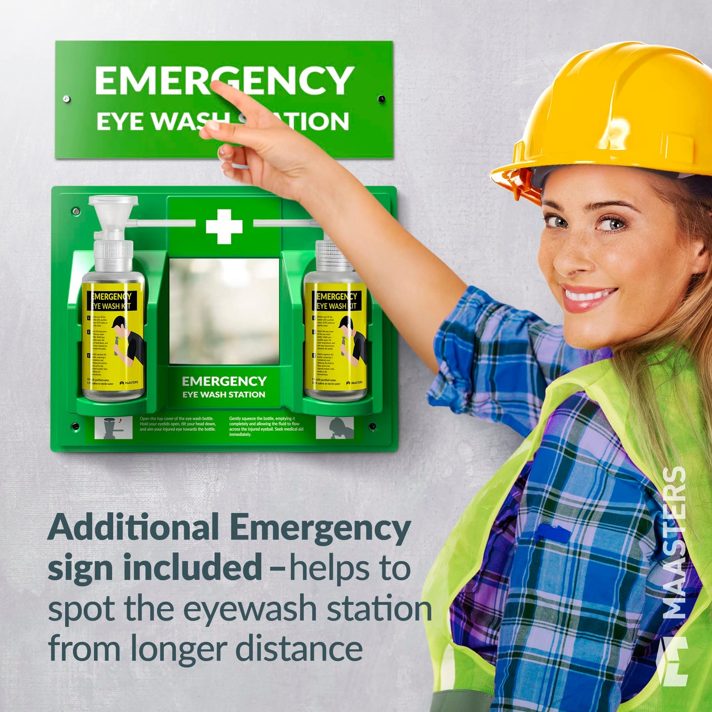 MAASTERS BPA Free Portable Eye Wash Station OSHA Compliant - Wall-Mounted First Aid Eye Wash Kit w/Mirror & 2X 16oz Empty Bottles - No Eyewash Solution Included - Emergency Eyewash - Set of 1