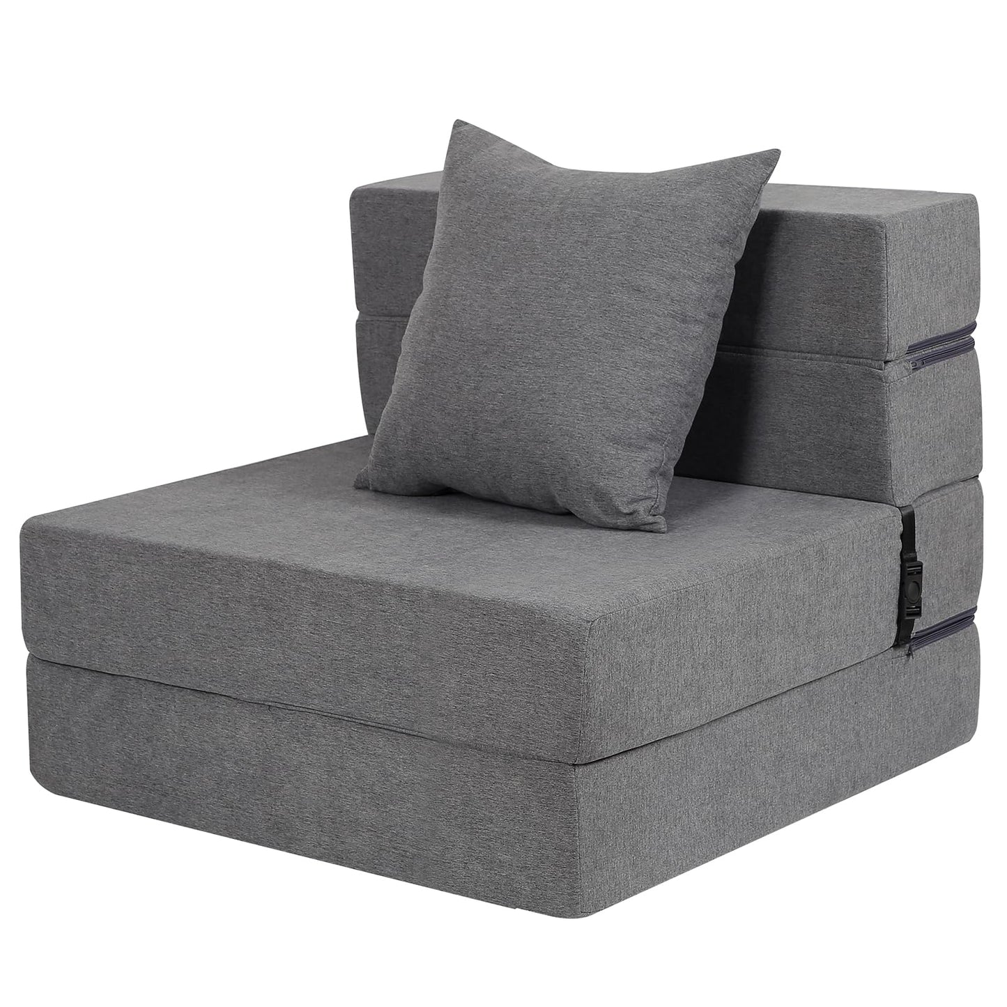 LOVMOC Futon Sofa Bed With High-Density Memory Foam and Fluffy Pillow, Folding Floor Couch Guest Bed, Single Size, Dark Grey